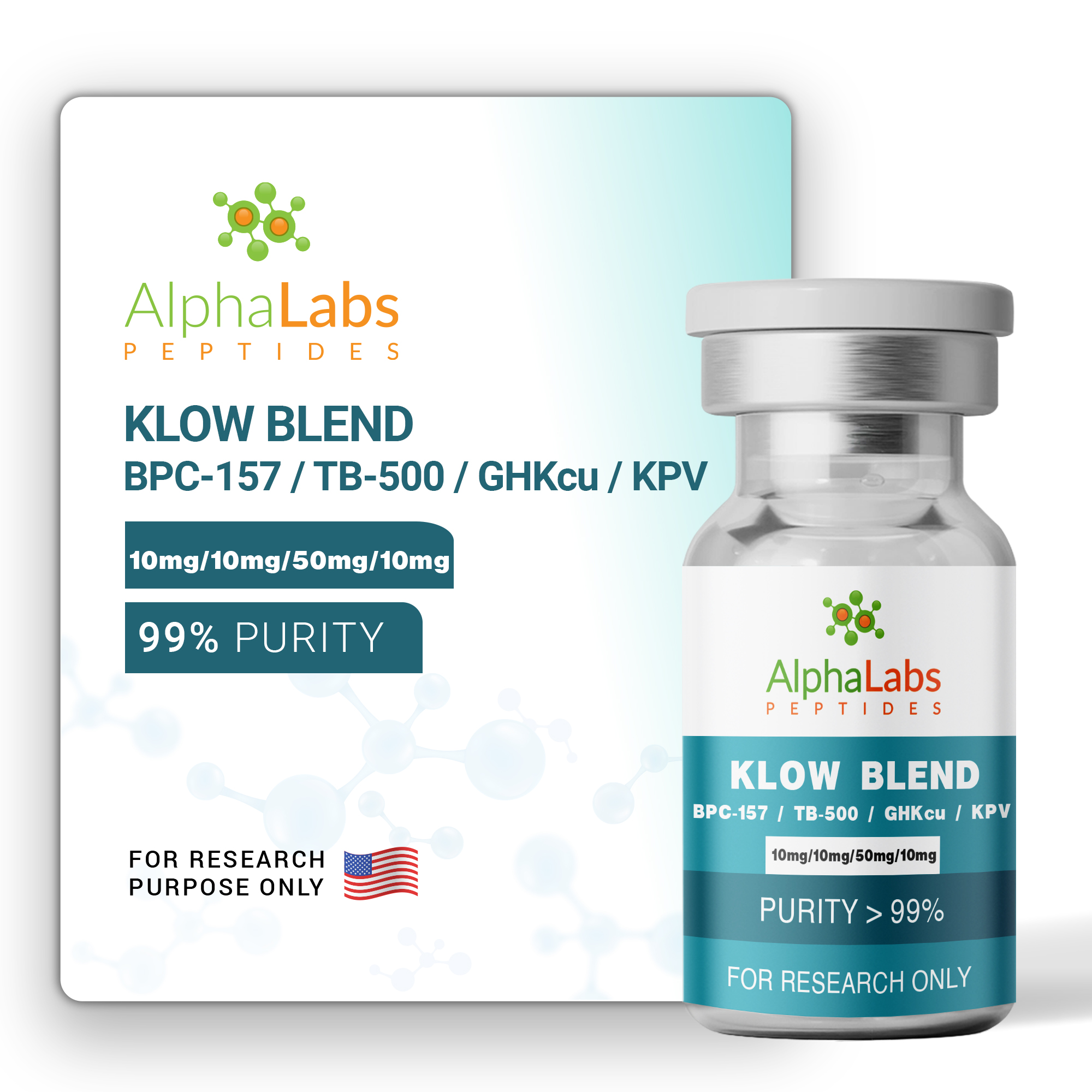 KLOW Blend: BPC-157 (10mg) / TB-500 (10mg) / GHKcu (50mg) / KPV (10mg) - Image 2